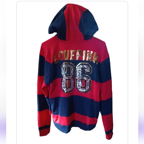PINK VS Sequin Bling Rugby Perfect Full Zip Hoodie - Picture 2 of 12